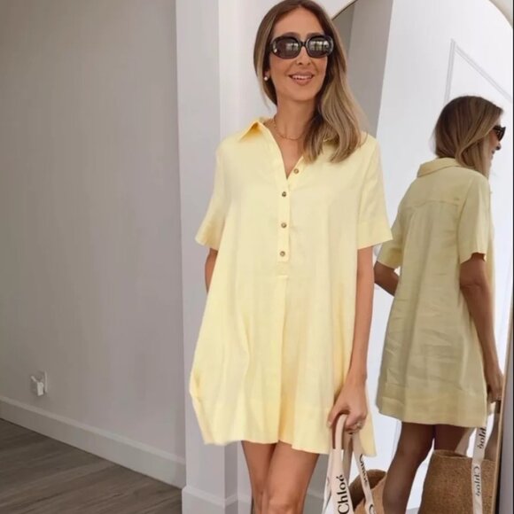 By Anthropologie Dresses & Skirts - The Pollie Short-Sleeve Swing Tunic Mini Dress: Linen Blend Edition